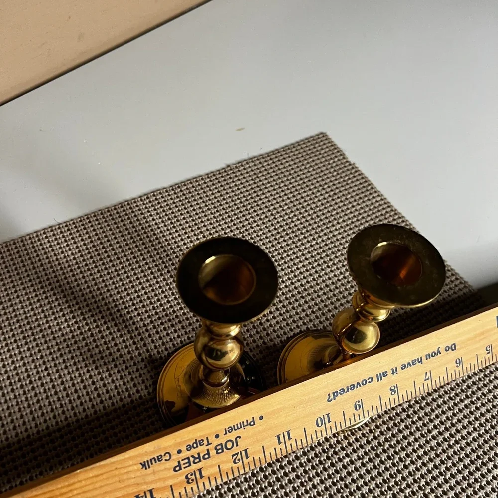 Vintage Brass Candlestick Holders Set of 2 Made in India Taper Candle Stands 5in